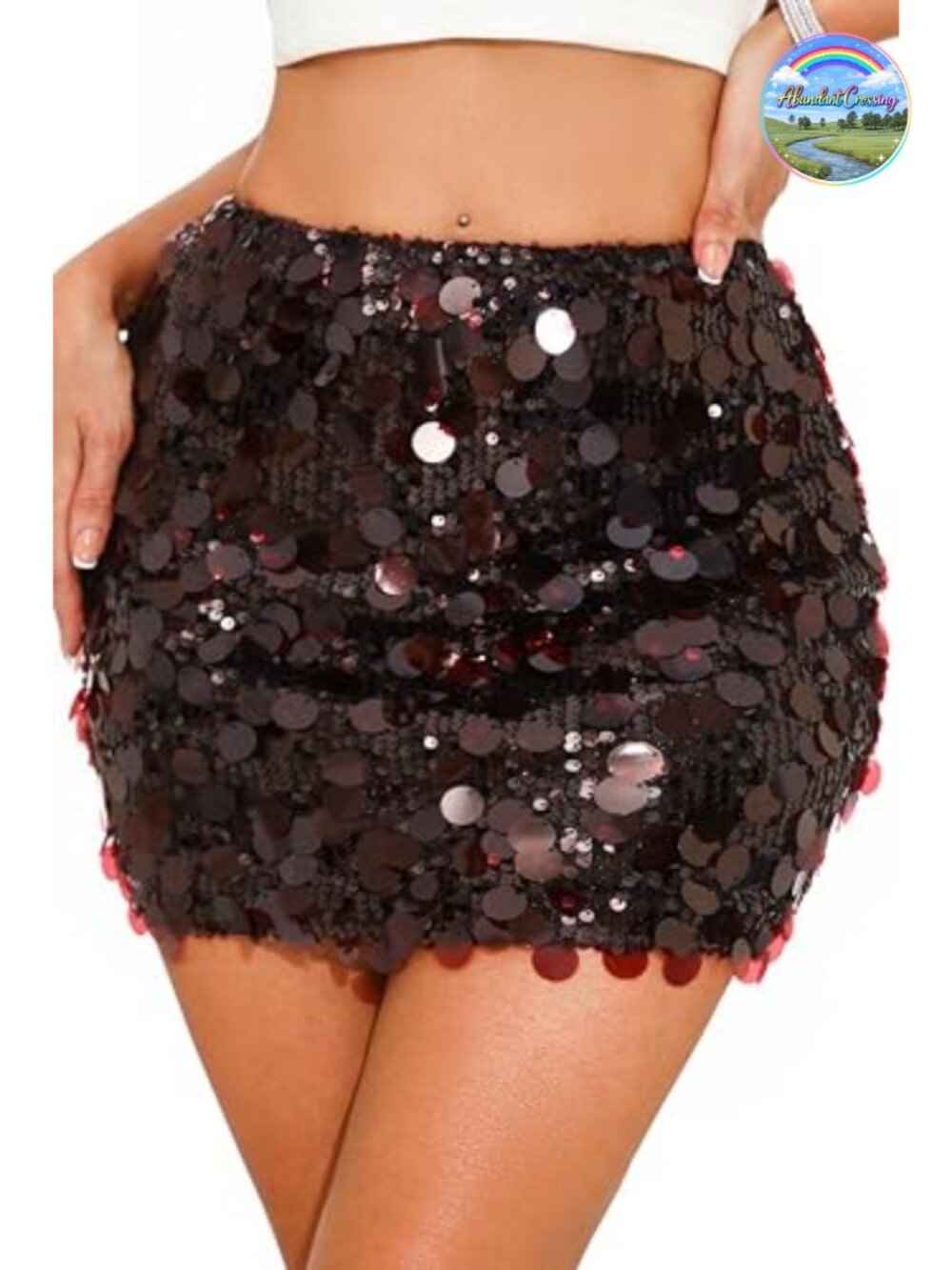 Sequin Mini Skort with Built-in Shorts Elastic Waist Low Rise Party